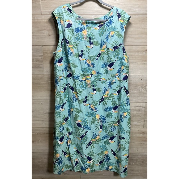 Jessica London Dresses & Skirts - Jessica London 18W Linen Blend Dress Turquoise Floral Bird Print Lined